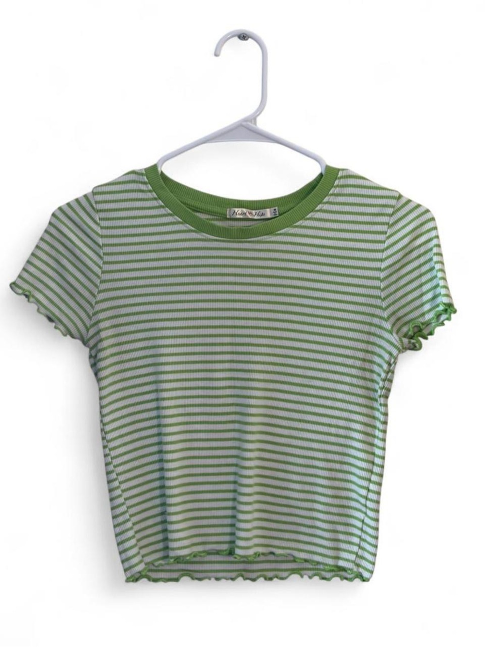 Heart Hips Green and White Striped Short Sleeve Tee